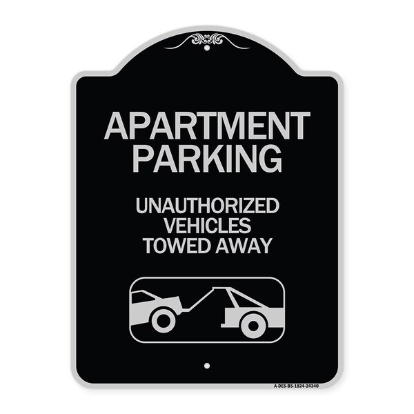 Apartment Parking Unauthorized Vehicles Towed Away Heavy-Gauge Alum Sign, 24" x 18", BS-1824-24340